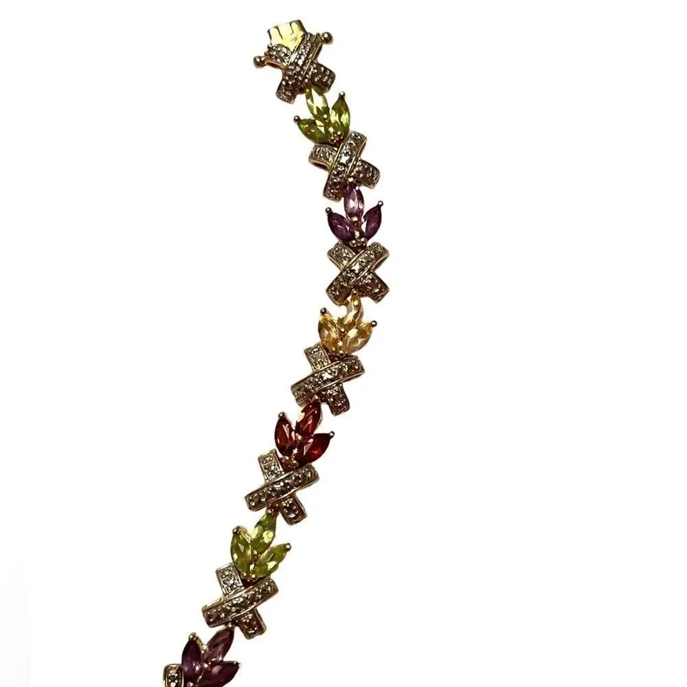 Multi Gemstone Gold Plated Sterling Silver Tennis Bracelet